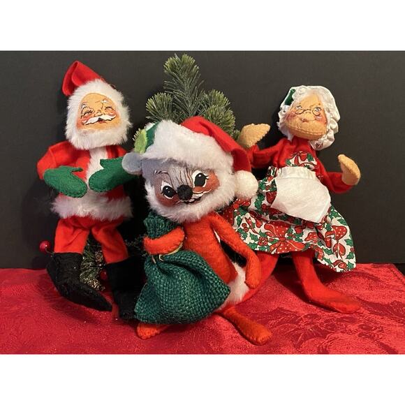 Vintage Annalee Christmas Doll Lot Mr & Mrs Claus & Mouse -‎ 1963/1965  Poseable - Picture 1 of 13